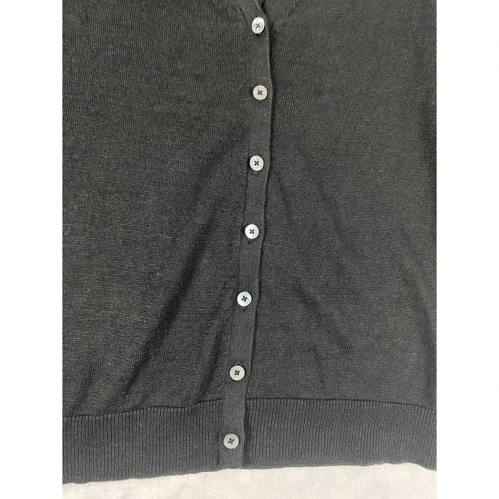 Garnet Hill 100% Linen Knit Cardigan Sweater Women Sz S Black Coastal Minimalist - Picture 9 of 13
